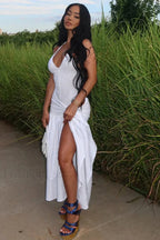 White Backless Neck Strap Column Skirt Two-Piece Maxi Set