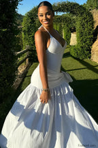 White Backless Neck Strap Column Skirt Two-Piece Maxi Set