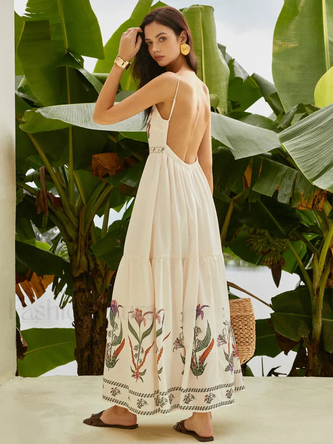 Multicolor Backless Pleated Floral Dress