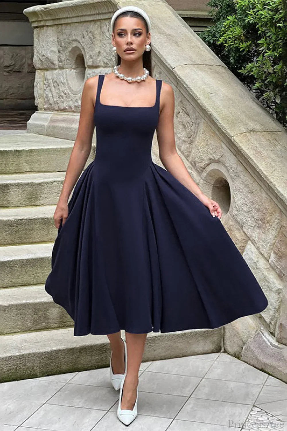 Backless Square Neck Fitted Party Dress