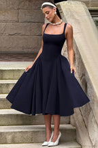 Backless Square Neck Fitted Party Dress
