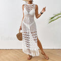 Backless Tassel Solid Dress Cover Up