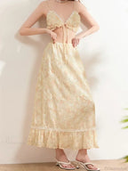 Backless Tie-up Camisoles Crop Top with Long Skirts Set