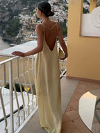 Apricot Backless Satin Long Dress
