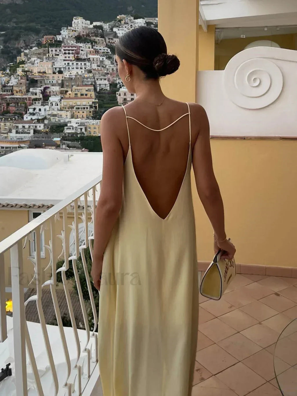 Apricot Backless Satin Long Dress