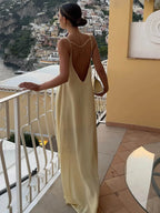 Apricot Backless Satin Long Dress