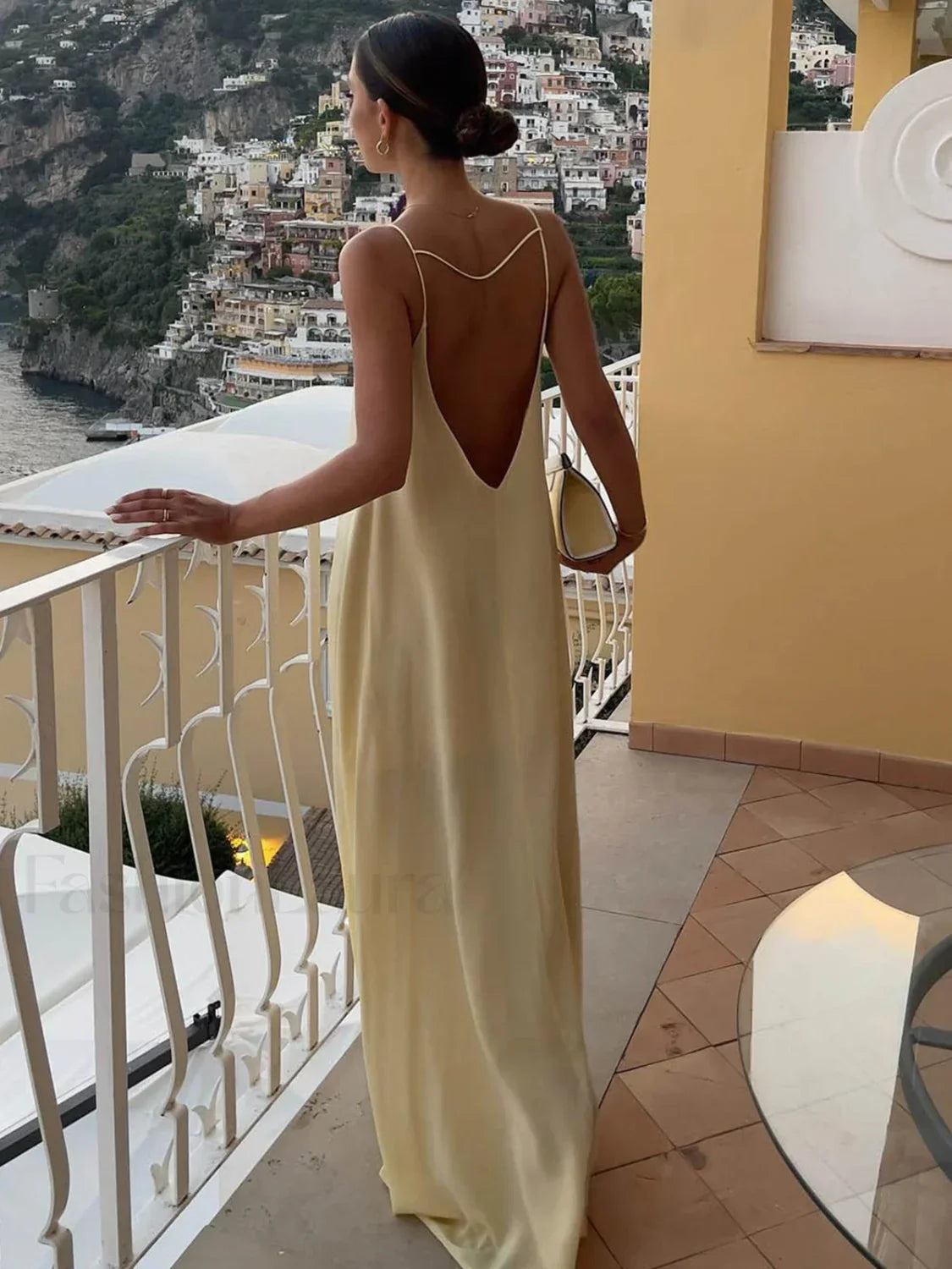 Apricot Backless Satin Long Dress