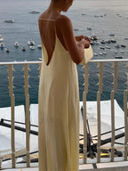 Apricot Backless Satin Long Dress