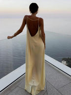 Apricot Backless Satin Long Dress