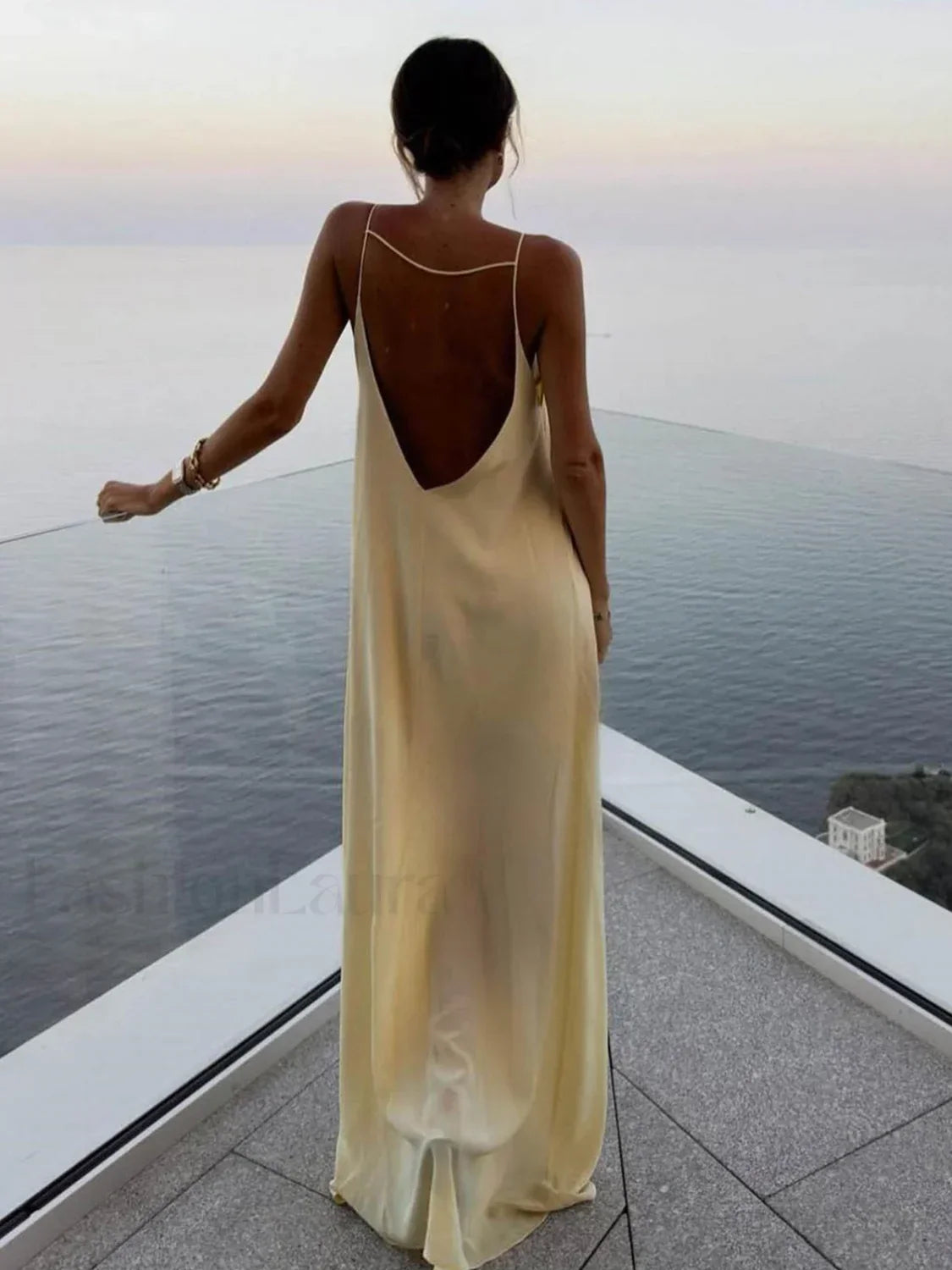 Apricot Backless Satin Long Dress