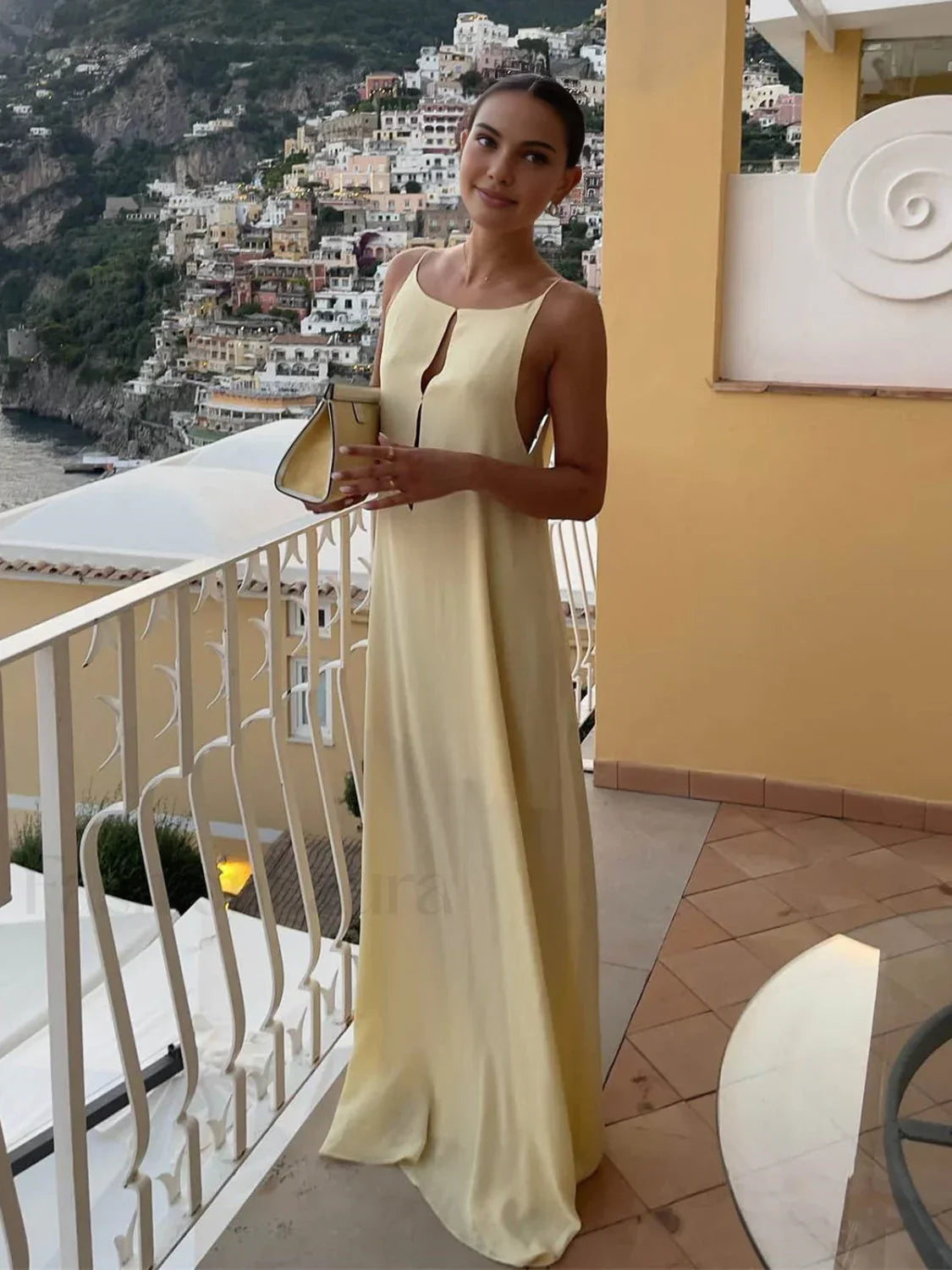 Apricot Backless Satin Long Dress