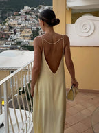 Apricot Backless Satin Long Dress