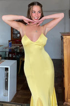 Yellow Backless Waist Slim Lotus Suspender Maxi Dress