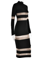 Mesh Patchwork Dress Long Sleeves See Through Party Bodycon Dresses