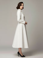 Vintage Classic Lapel A-line Woolen Flared Coat In White For Women 2026
