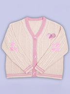 Contrast Trim Star Embroidery V Neck Cardigan