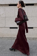 Mermaid U-Neck Satin Solid Color Elegant Maxi Dress