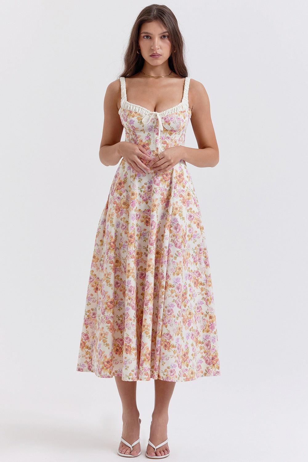 Strap Slit Fit Flare Floral Dress
