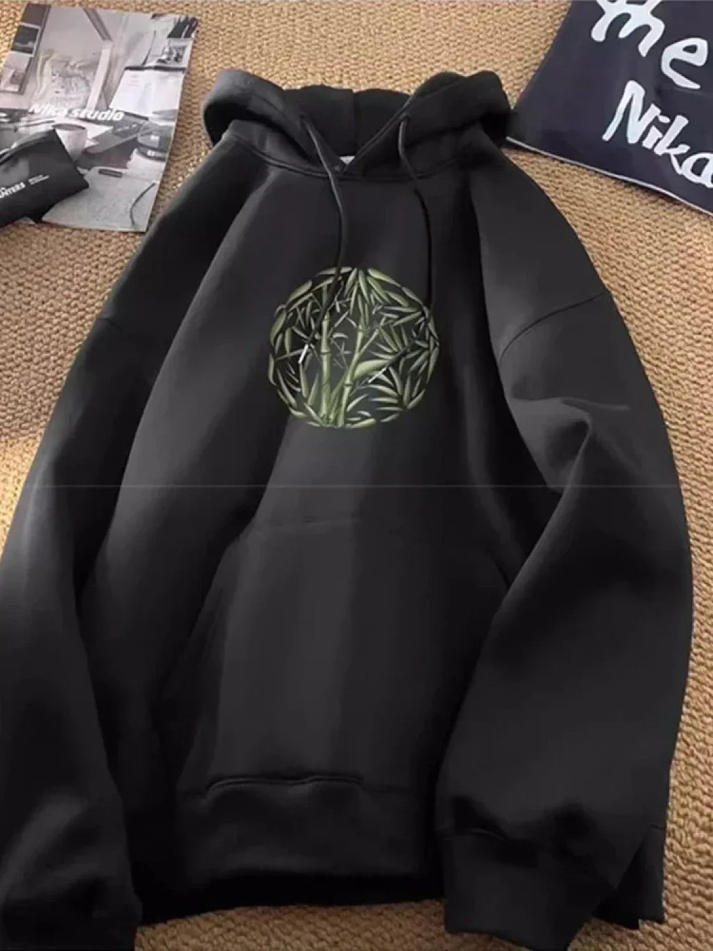 Bamboo Pattern Print Casual Y2K Hoodie