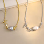 Baroque Pearl and Cubic Zirconia Cuban Link Necklace