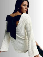 Sequin Boat Neck Long Sleeve Shift Mini Dress