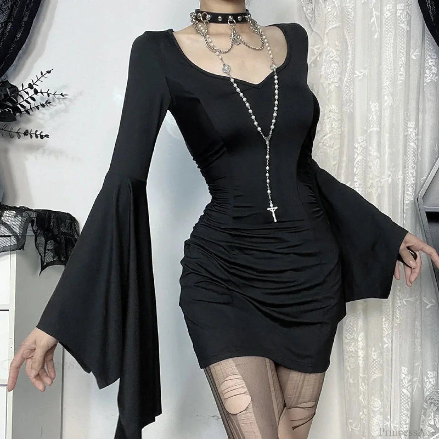 Batwing Lengthy Sleeve Mini Dress