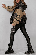 Stylish Denim Knit Long-sleeved Patchwork Hooded Pocket Thickened Jacket