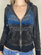 Grunge Rhinestone Print Zip Up Hoodie