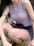 See Through Star Embroidery Tank Top