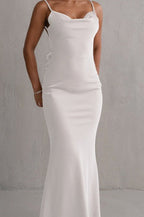 Satin Cowl Neck Spaghetti Strap Bodycon Maxi Dress