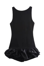 High Neck Sleeveless Sculpted Ruffle Bubble Hem Mini Dress