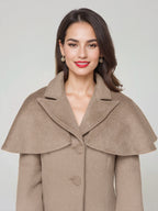 Wool Blend Coat With Cape Classic Lapel Elegant Camel Winter long Outerwear For Women 2026