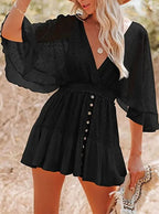 Lace V-Neck Ruffle Mini Dress