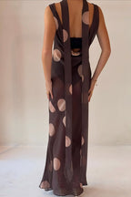 Brown Polka Dot Sleeveless Bodycon Maxi Dress