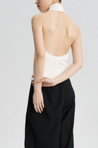 Cable Crochet Halter Knit Top