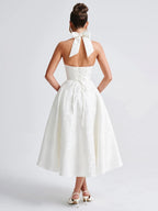 Soft Pink Floral Midi Dress Halter Summer A-line Vintage Dress For Women 2026