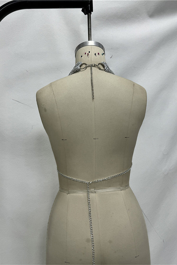 Silver Chainmail Tassel Halter Top Body Chain