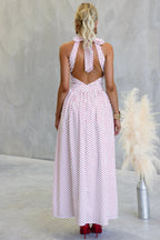 Polka Dot Print Halter Neck Fitted Waist Holiday Maxi Dress
