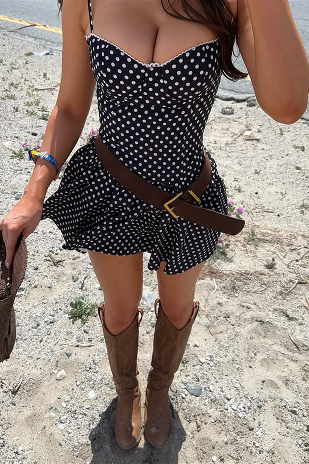 Sexy Polka Dot Bandeau Tie Waist Mini Dress