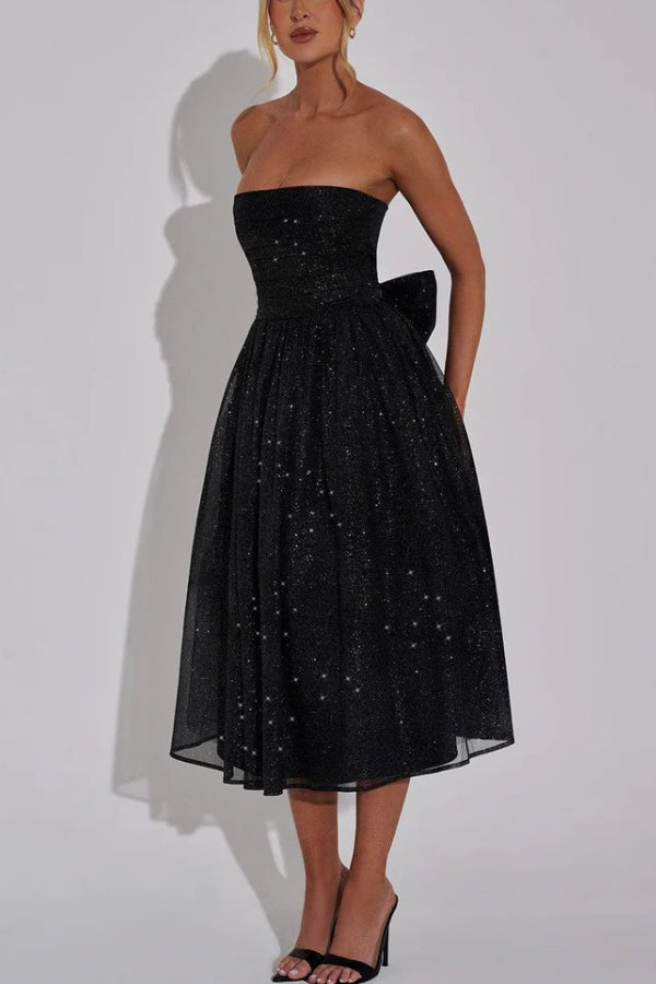 | Off Shoulder Backless Maxi Dress with Bow