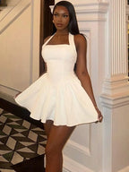 Halter Neck Corset Waist Fit and Flare Basque Waist Mini Dress