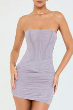 Strapless Corset Boning Ruched Bodycon Mini Dress