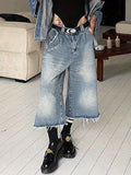 Washed Raw Edge Baggy Denim Shorts