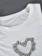 Heart Shaped Rhinestone Cutout Tank Top