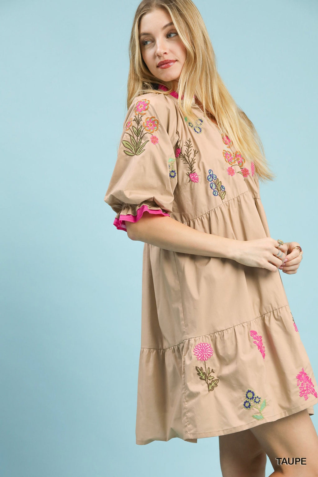 Umgee Embroidered Floral Tiered Dress