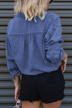 Stylish Lapel Long-sleeved Pocket Button Casual Denim Shirt