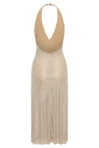 Sequin Halter Neck Deep V-Neck Bodycon Midi Dress