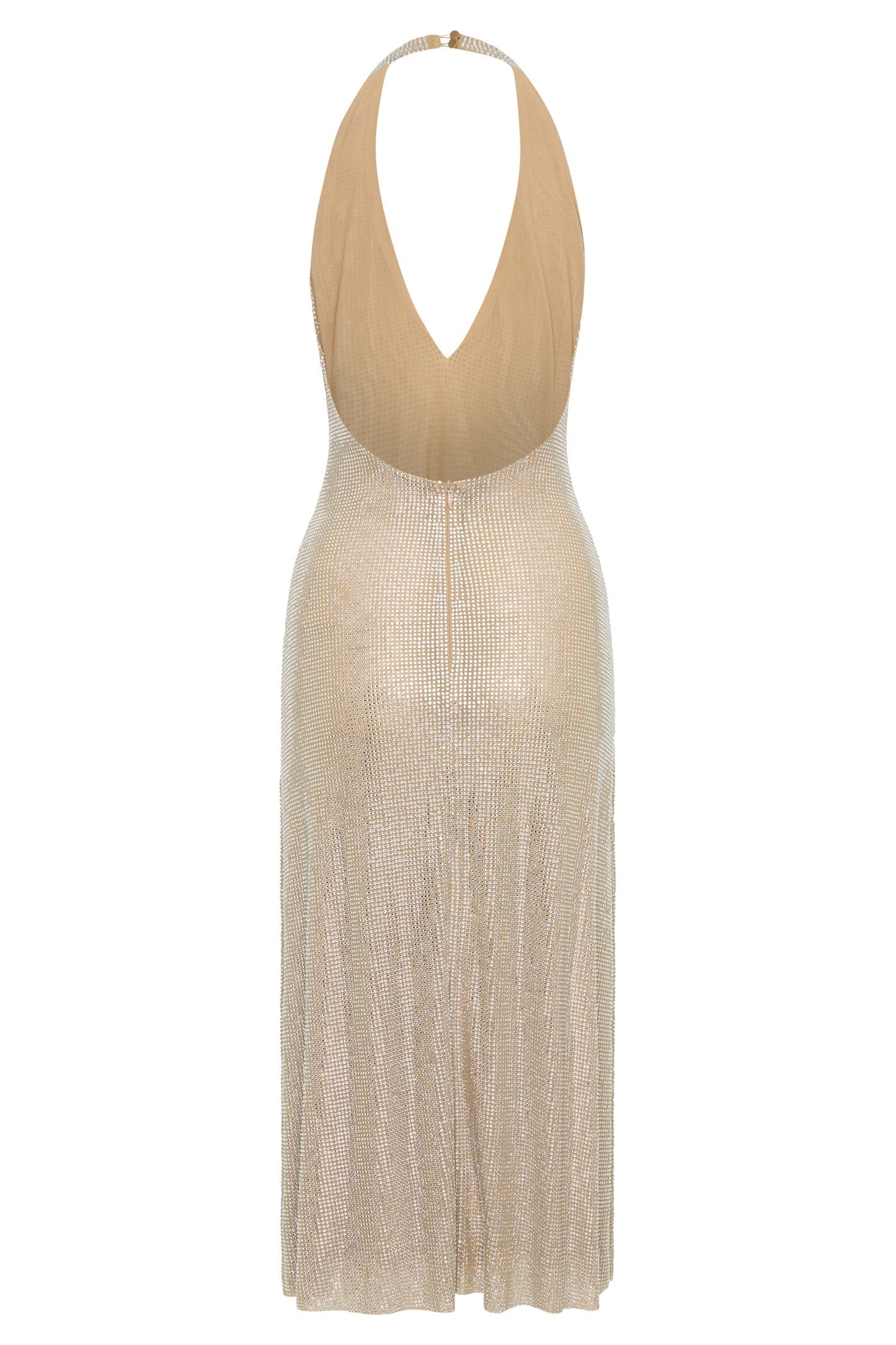 Sequin Halter Neck Deep V-Neck Bodycon Midi Dress