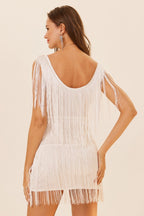 Sleeveless Tassel Trim Fringe Hem Mini Dress
