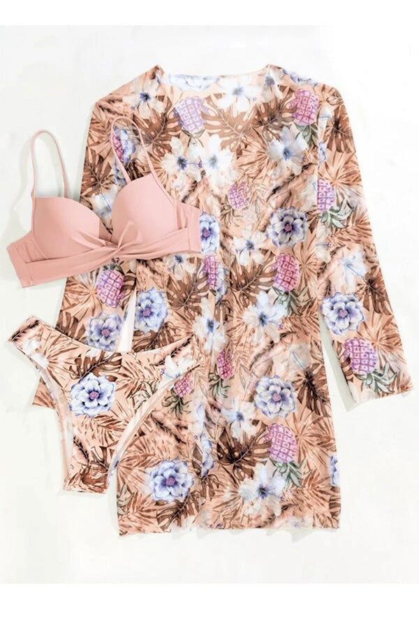 | Tropical Print Wrap Underwire Bikini with Cover-Up